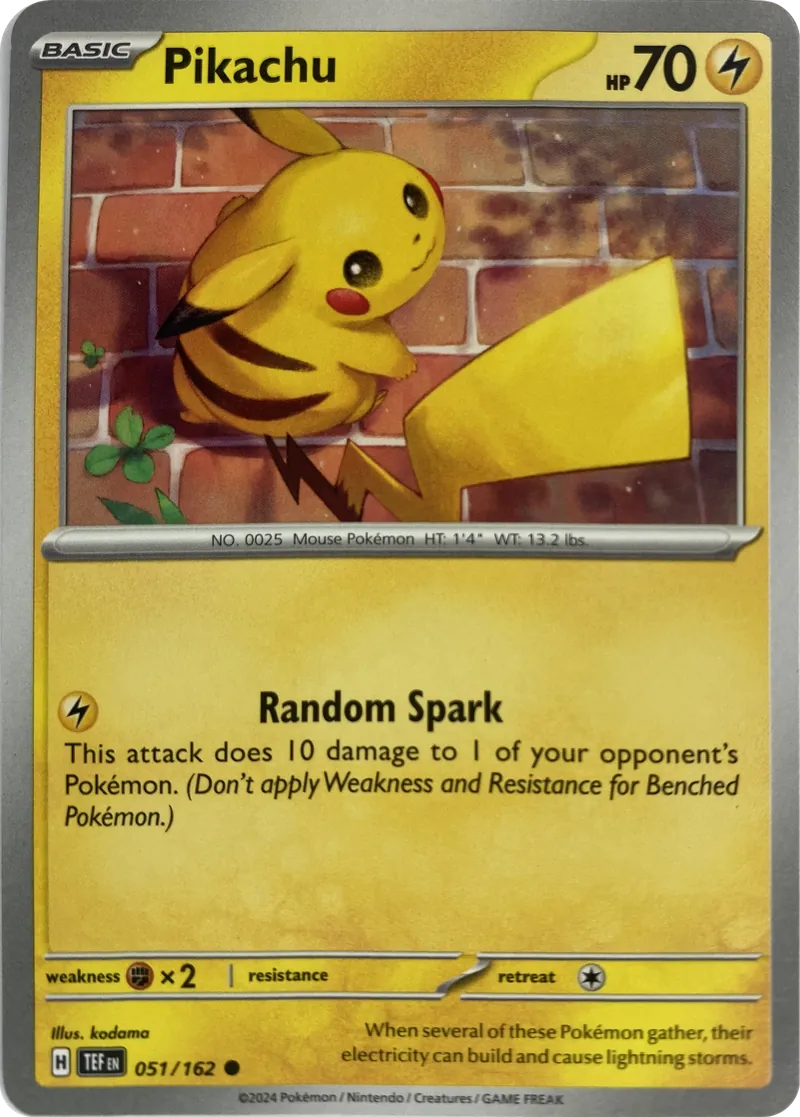 2024 Pokemon Temporal Forces Pikachu #051/162 Common front