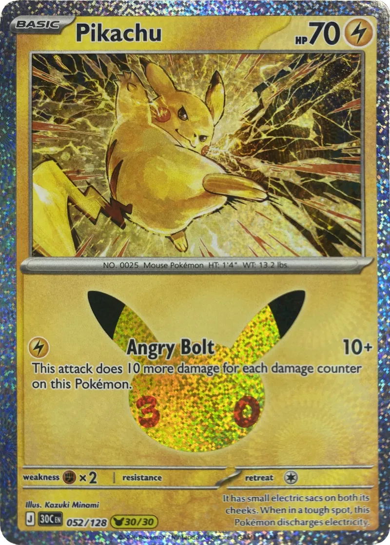 2026 Pokemon 30th Celebration Pikachu #052/128 Angry Bolt front
