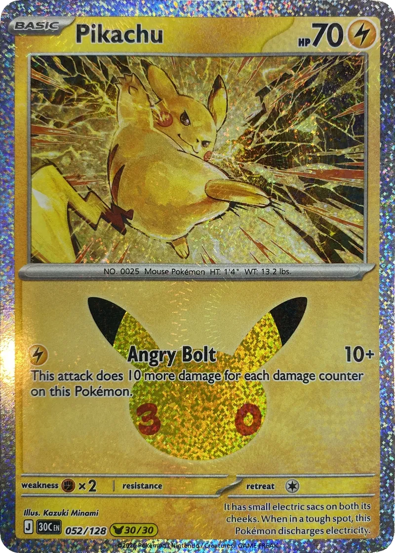2026 Pokemon 30th Celebration Pikachu #052/128 Angry Bolt front