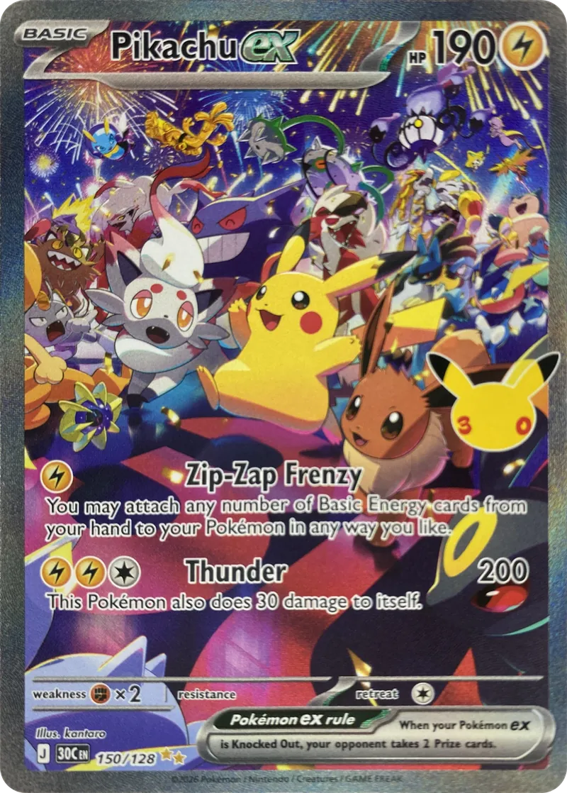 2026 Pokemon 30th Celebration Pikachu ex #150/128 Special Illustration Rare front