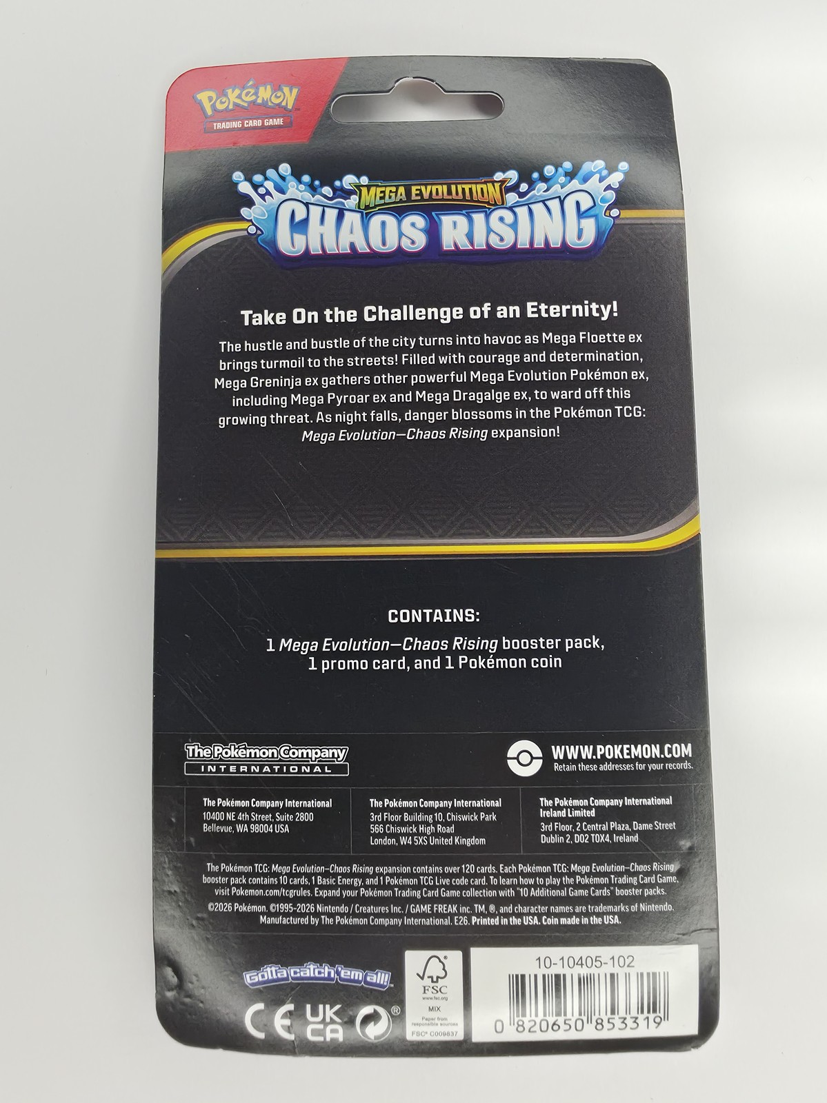 Pokemon TCG Mega Evolution Chaos Rising Single Pack Blister, back