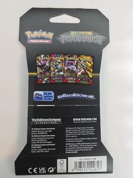 Pokemon TCG Mega Evolution Pitch Black Sleeved Booster Pack, back
