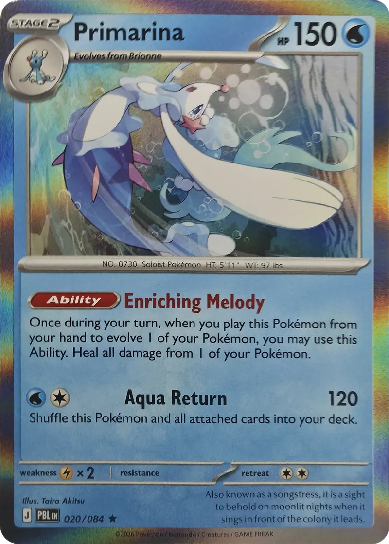 2026 Pokemon Pitch Black Primarina #020/084 Holo Rare front