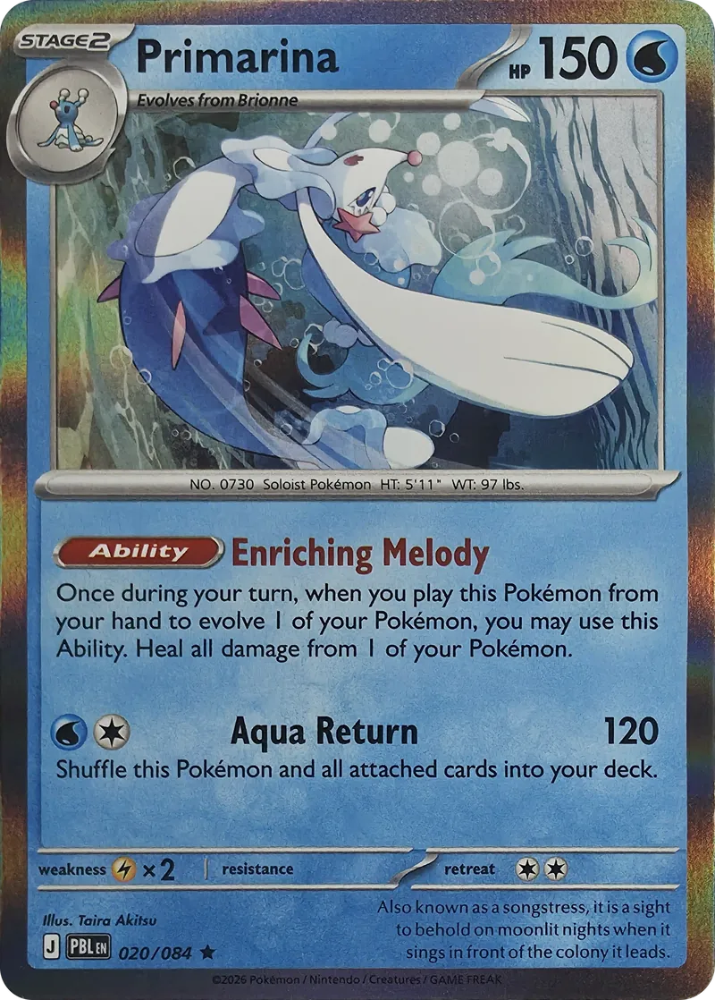 2026 Pokemon Pitch Black Primarina #020/084 Holo Rare front