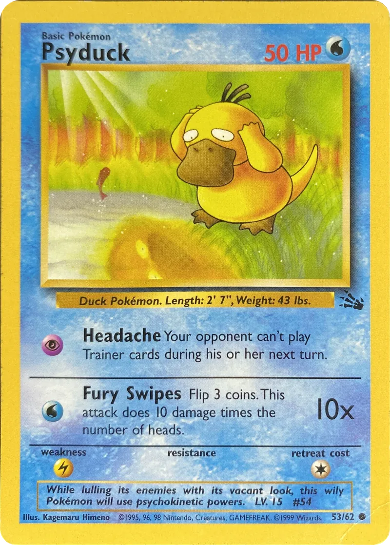 1999 Pokemon Fossil Psyduck #53/62 Common front