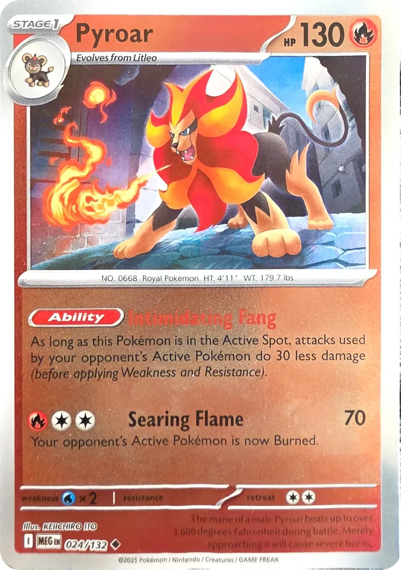 2025 Pokemon Mega Evolution Pyroar #024/132 Uncommon, front