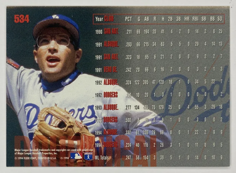 1995 Fleer Rafael Bournigal #534 Los Angeles Dodgers back