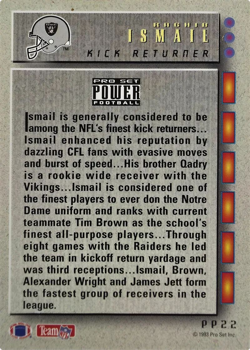 1993 Pro Set Power Prospects Raghib Ismail #PP22, back