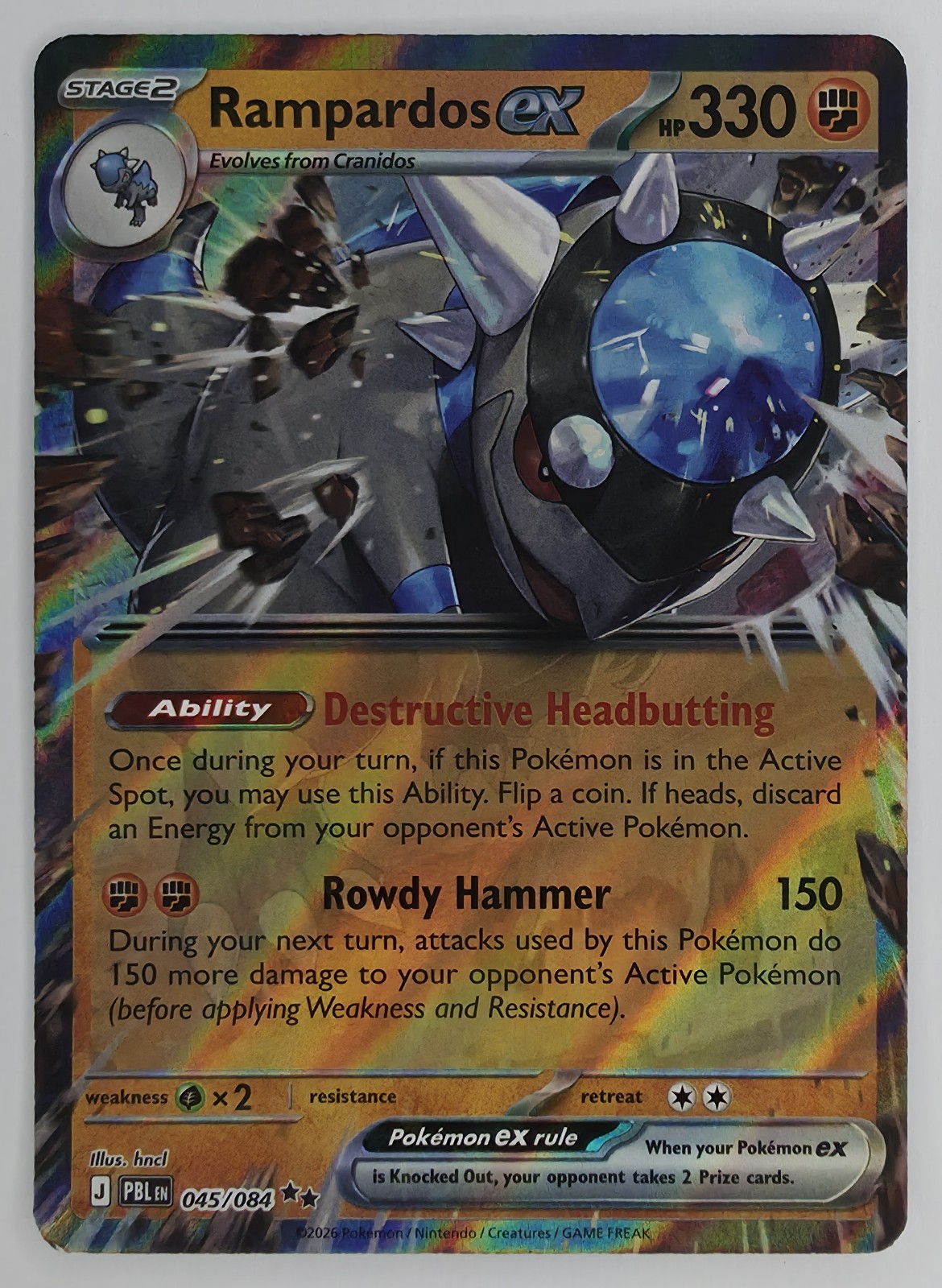 2026 Pokemon Pitch Black Rampardos ex #045/084 Double Rare Holo front