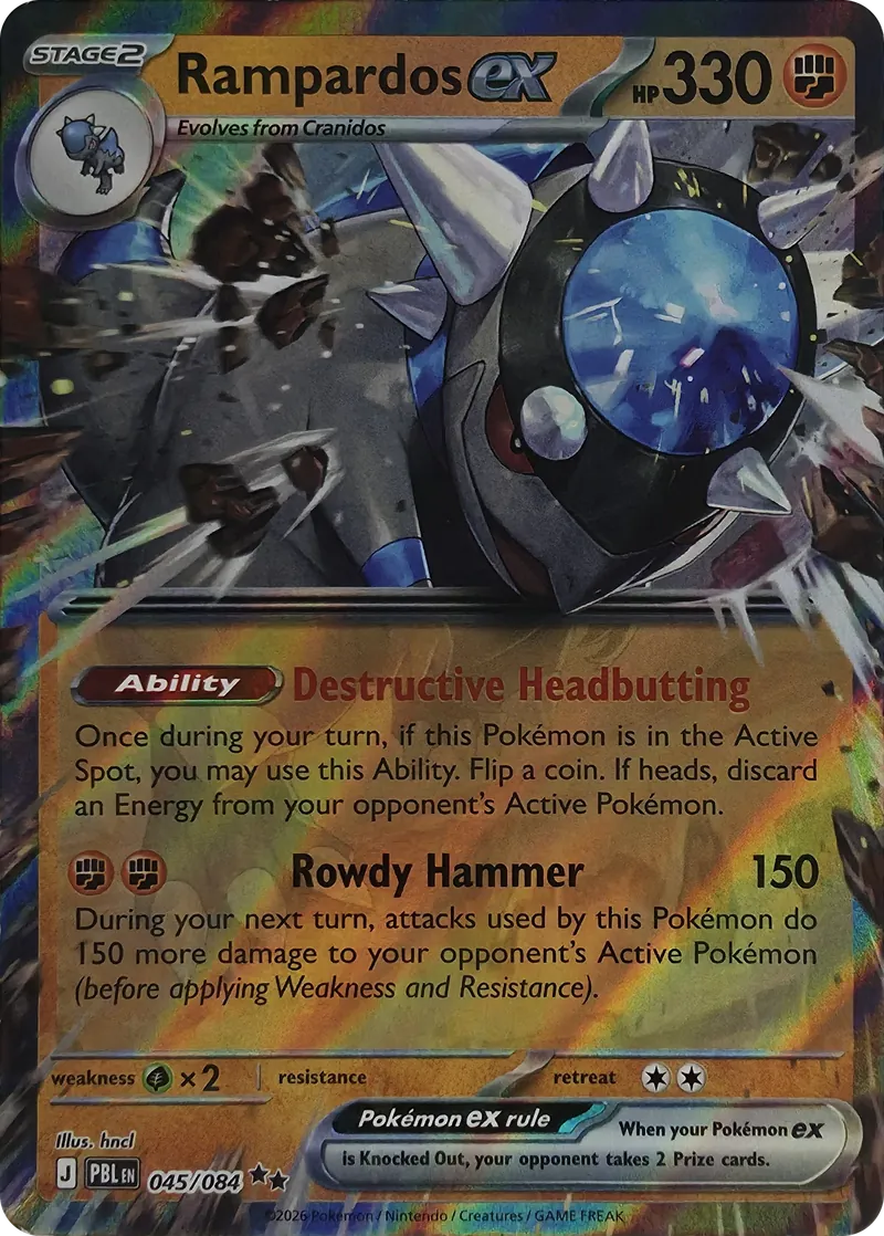 2026 Pokemon Pitch Black Rampardos ex #045/084 Double Rare Holo front