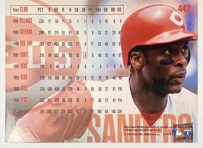 1995 Fleer Reggie Sanders #447 Cincinnati Reds back