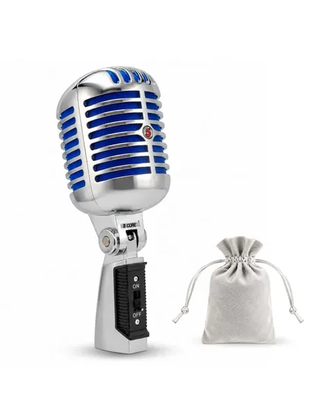 Retro dynamic XLR microphone with metal grille and swivel mount, photo 12
