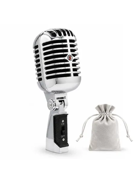 Retro dynamic XLR microphone with metal grille and swivel mount, photo 9