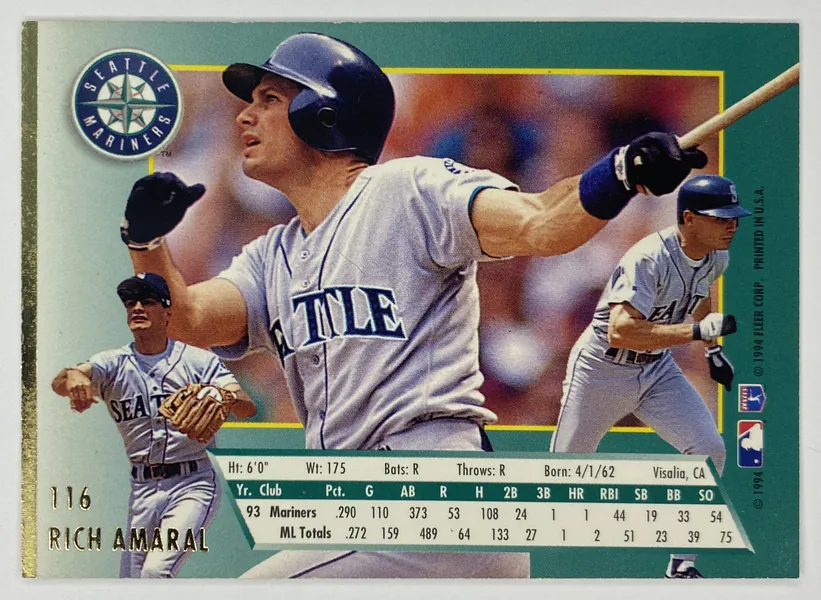 1994 Fleer Ultra Rich Amaral #116 Seattle Mariners back