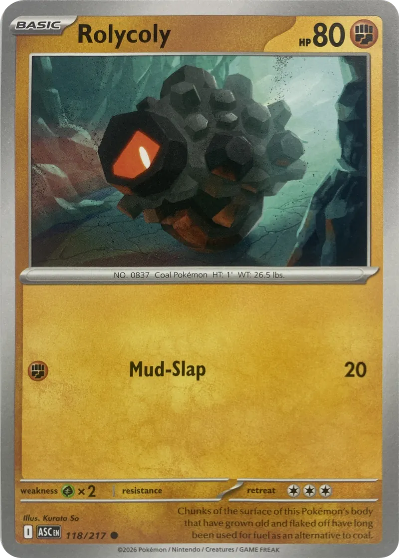 2026 Pokemon Ascended Heroes Rolycoly #118/217 Common front