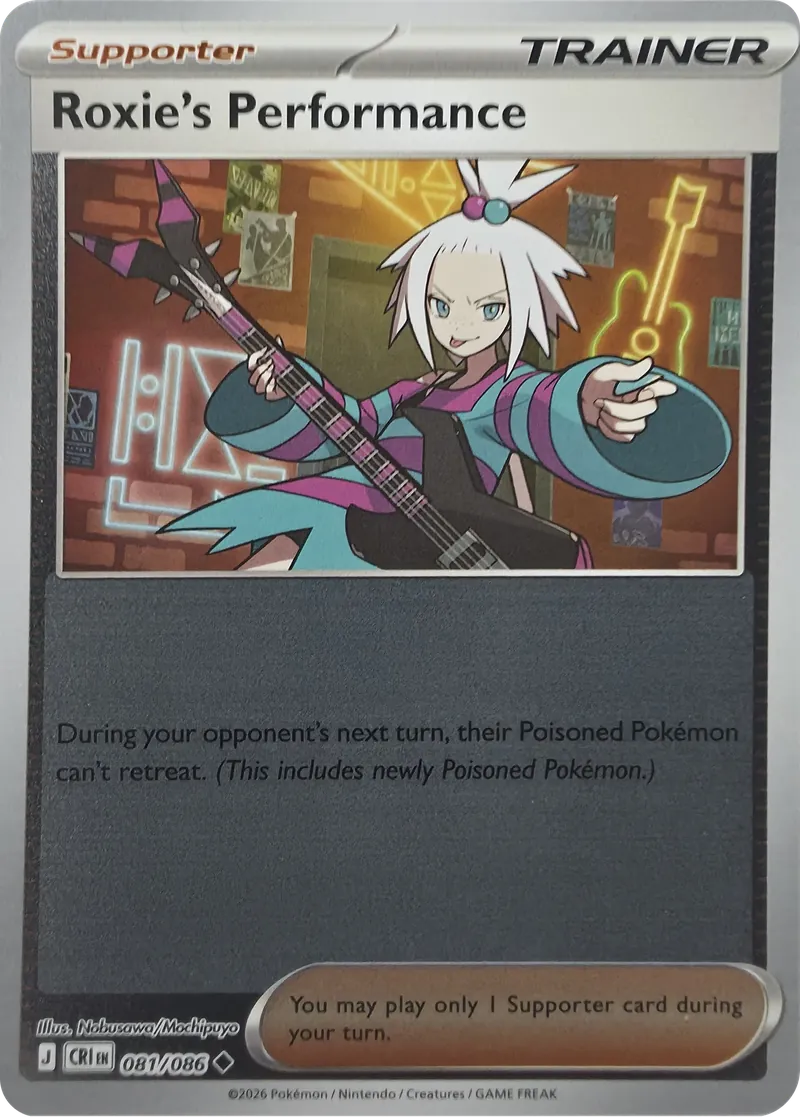 2026 Pokemon Chaos Rising Roxie's Performance #081/086 Reverse Holo Uncommon Trainer front