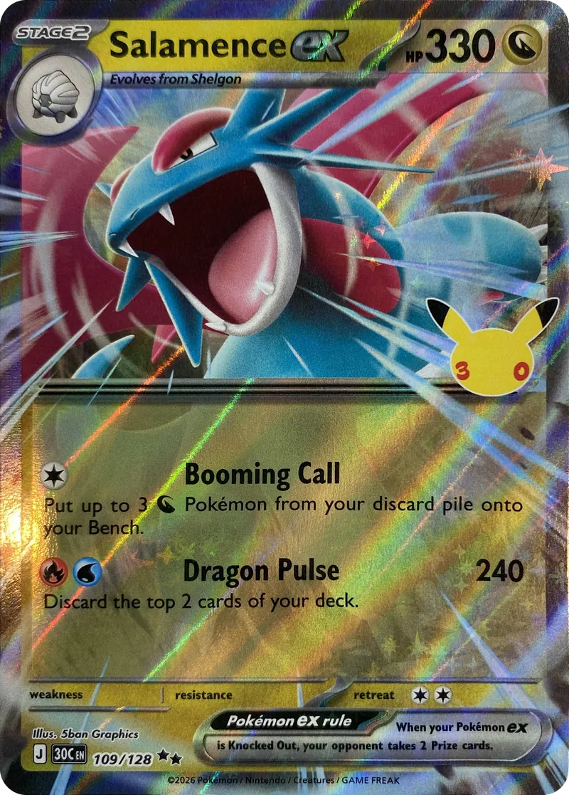 2026 Pokemon 30th Celebration Salamence ex #109/128 Double Rare Holo front