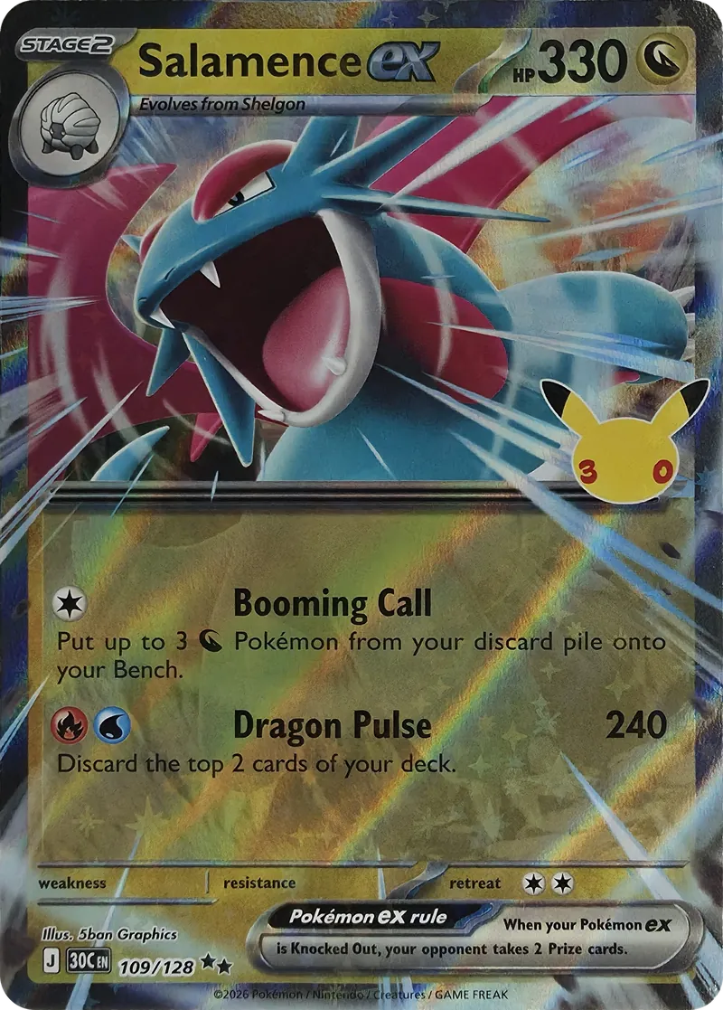 2026 Pokemon 30th Celebration Salamence ex #109/128 Double Rare Holo front