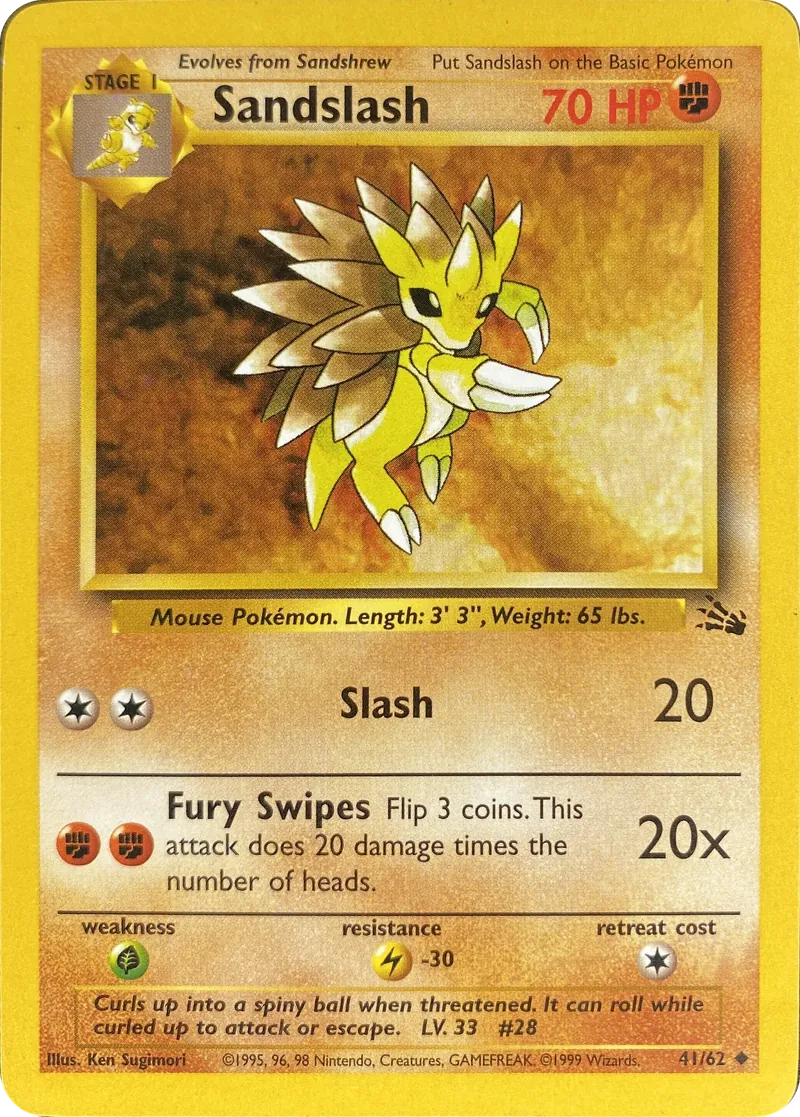 1999 Pokemon Fossil Sandslash #41/62 Uncommon front