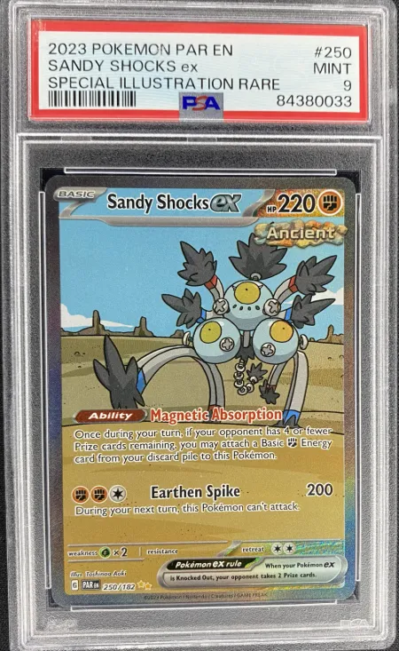 2023 Pokemon Paradox Rift Sandy Shocks ex #250/182 Special Illustration Rare, PSA 9 Mint slab, front