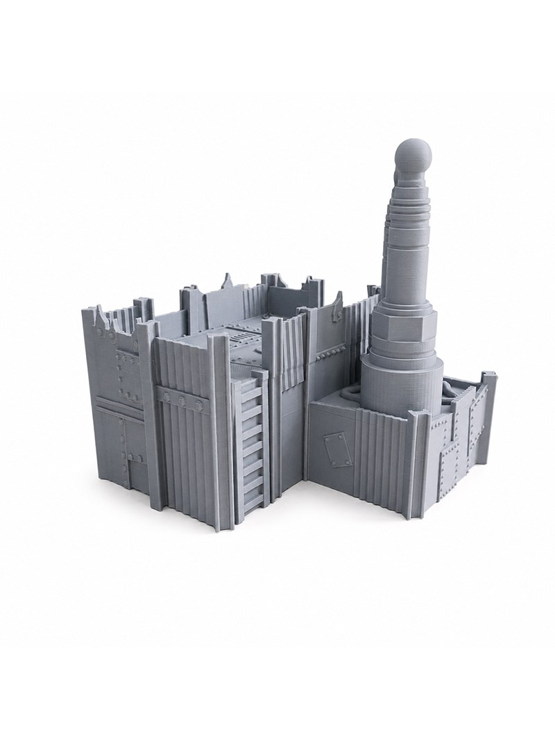 Unpainted gray 3D printed sci-fi reactor station terrain, photo 3