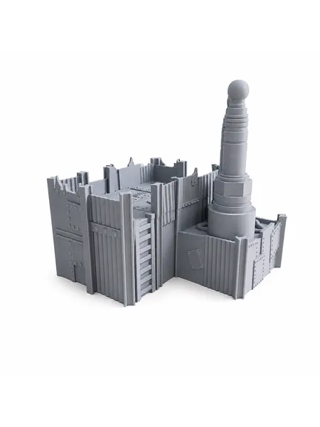 Unpainted gray 3D printed sci-fi reactor station terrain, photo 3