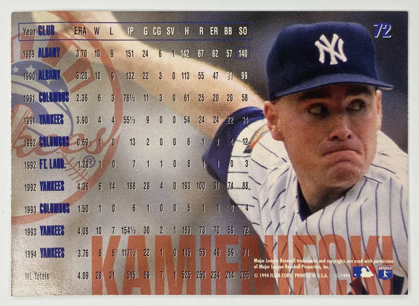 1995 Fleer Scott Kamieniecki #72 New York Yankees back