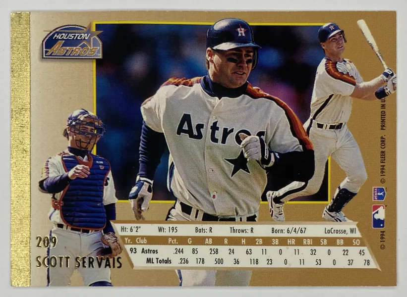 1994 Fleer Ultra Scott Servais #209 Houston Astros back