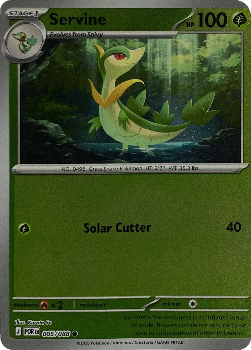 2026 Pokemon Perfect Order Servine #005/088 Reverse Holo Common front