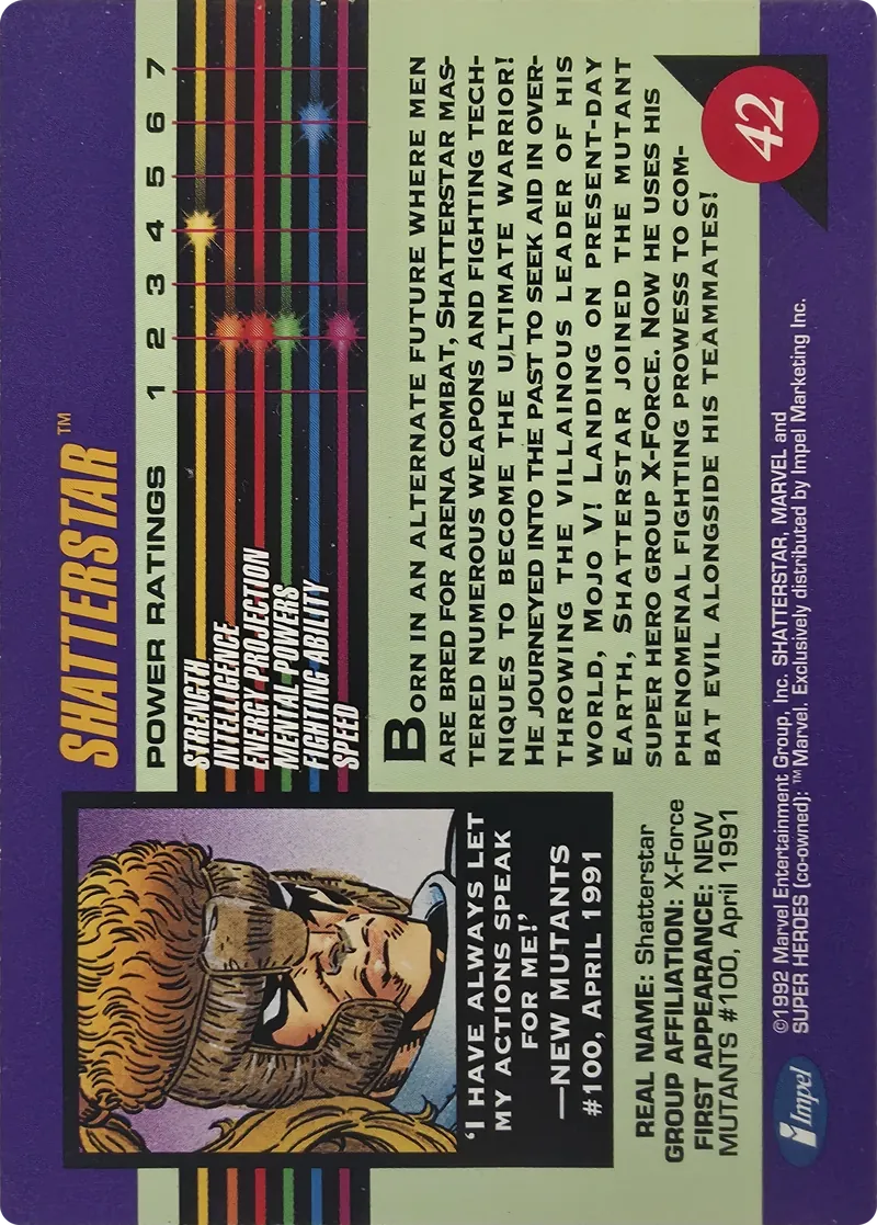 1992 Impel Marvel Universe Series III Shatterstar #42, back