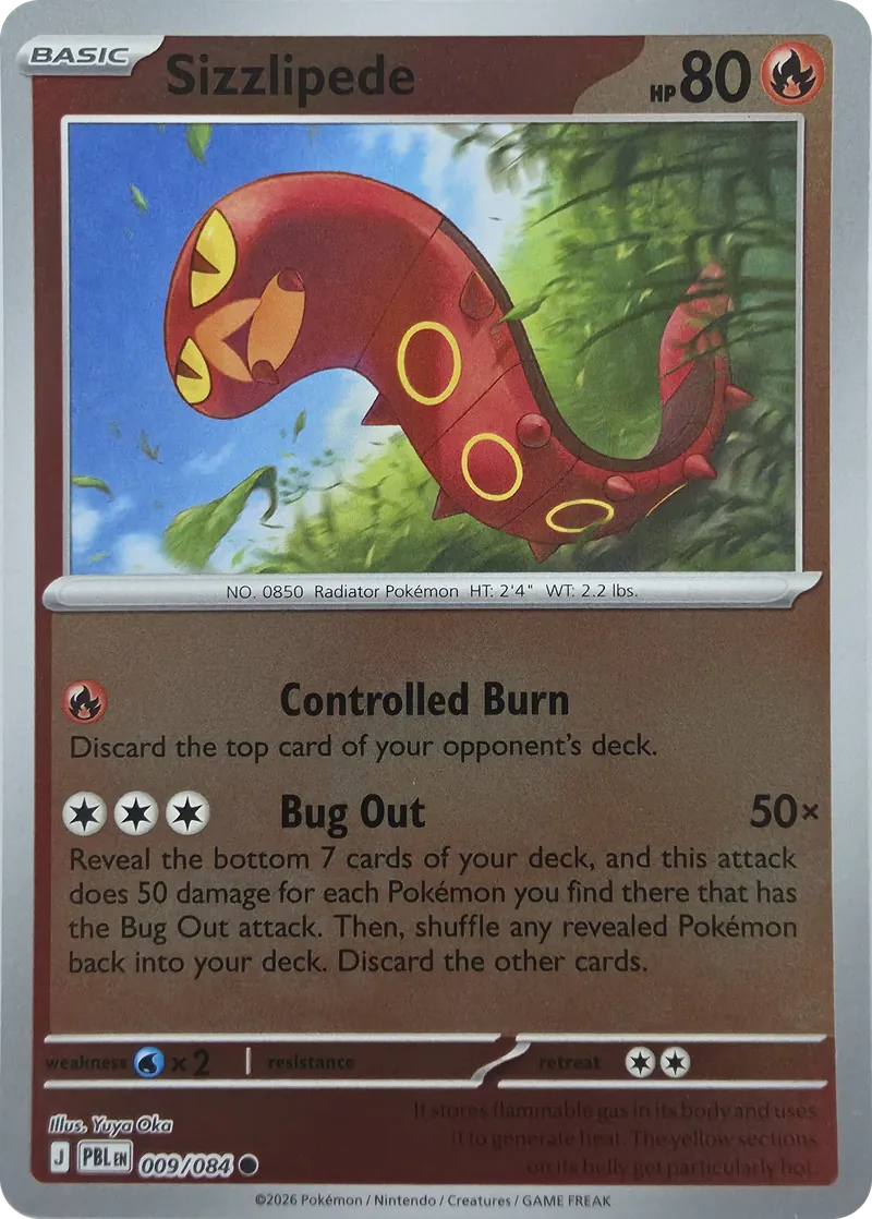 2026 Pokemon Pitch Black Sizzlipede #009/084 Reverse Holo Common front