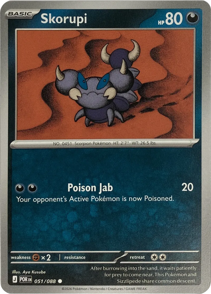 2026 Pokemon Perfect Order Skorupi #051/088 Common front