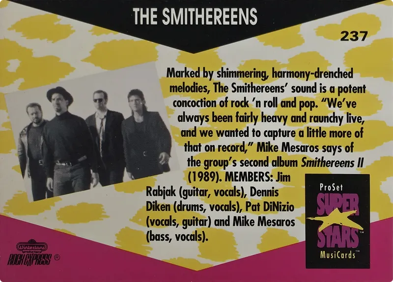 1991 Pro Set SuperStars MusiCards The Smithereens #237a Logo Upper Left, back