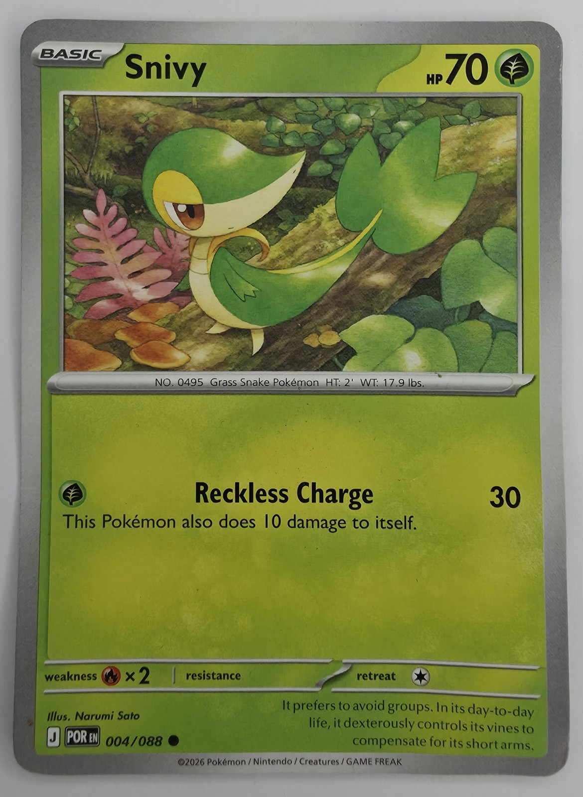 2026 Pokemon Perfect Order Snivy #004/088 front
