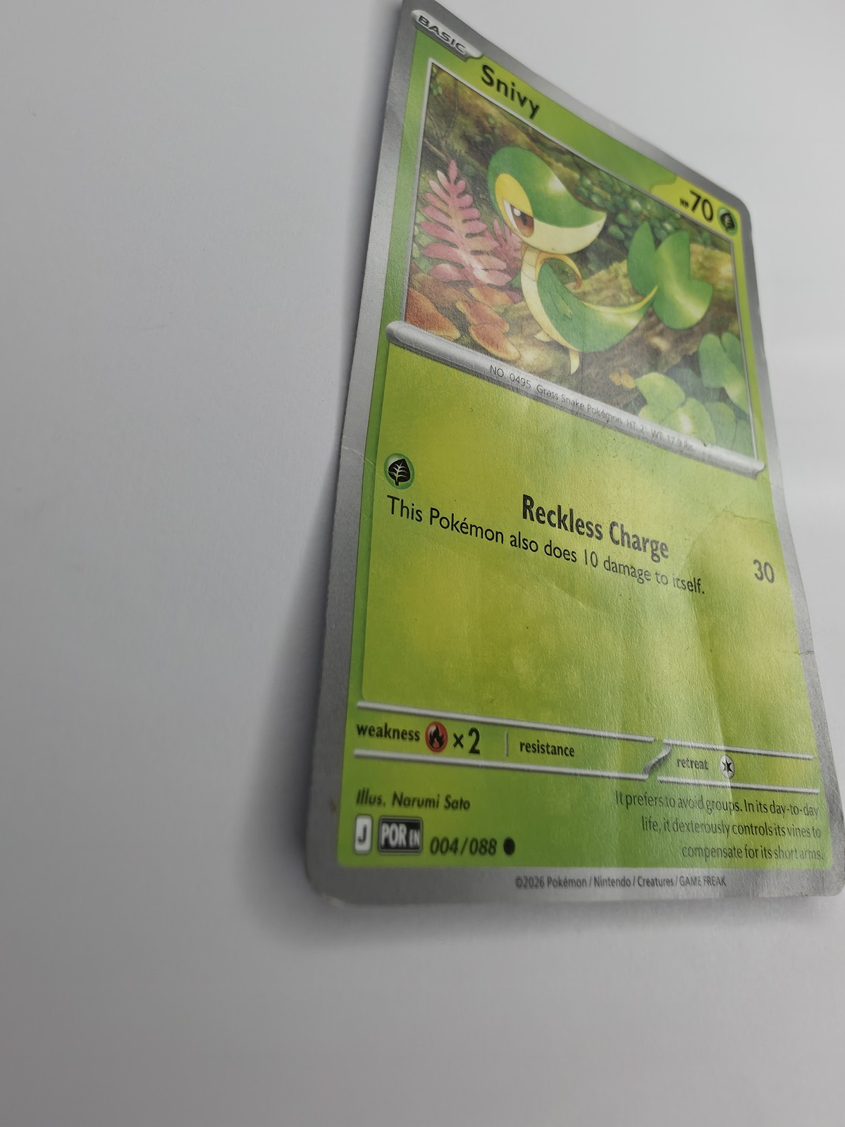 2026 Pokemon Perfect Order Snivy #004/088 front, angled