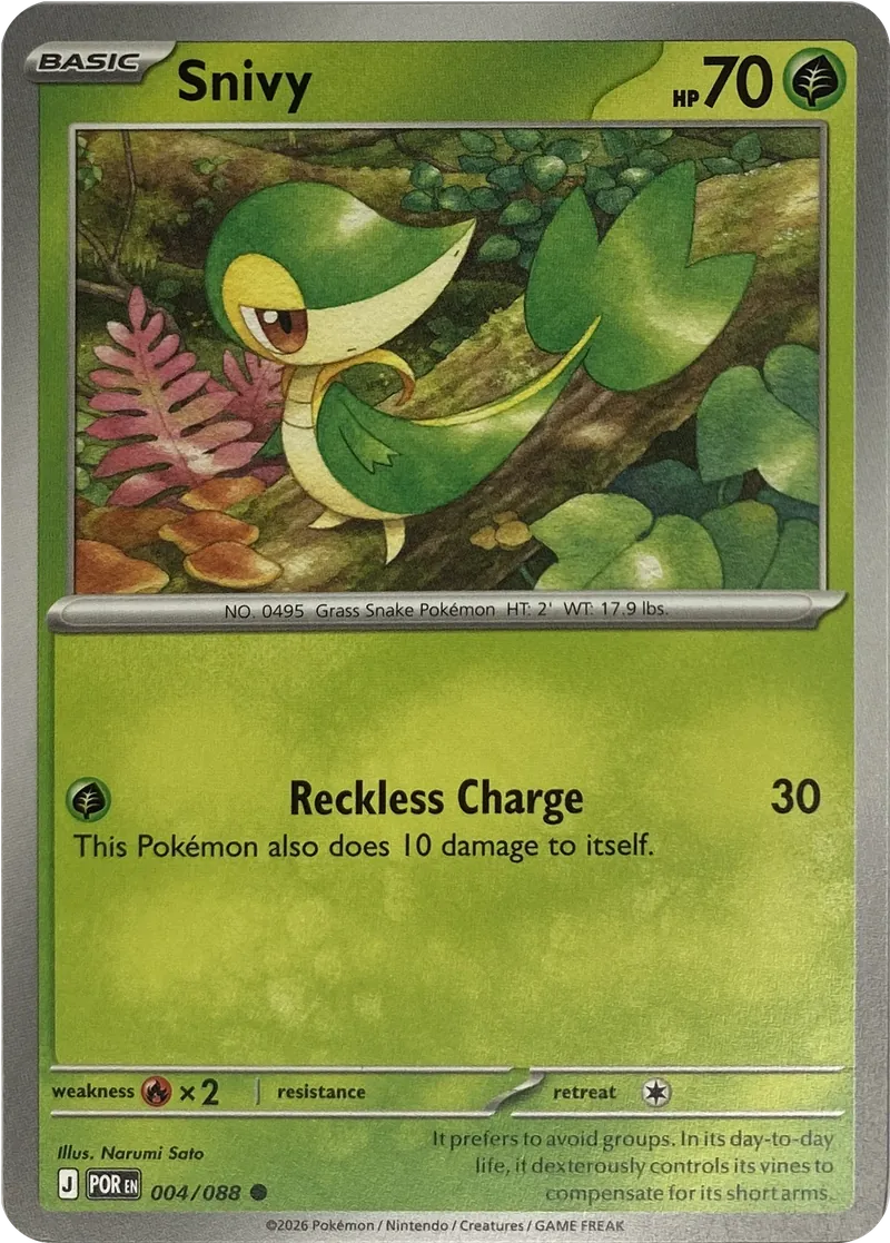 2026 Pokemon Perfect Order Snivy #004/088 Common front