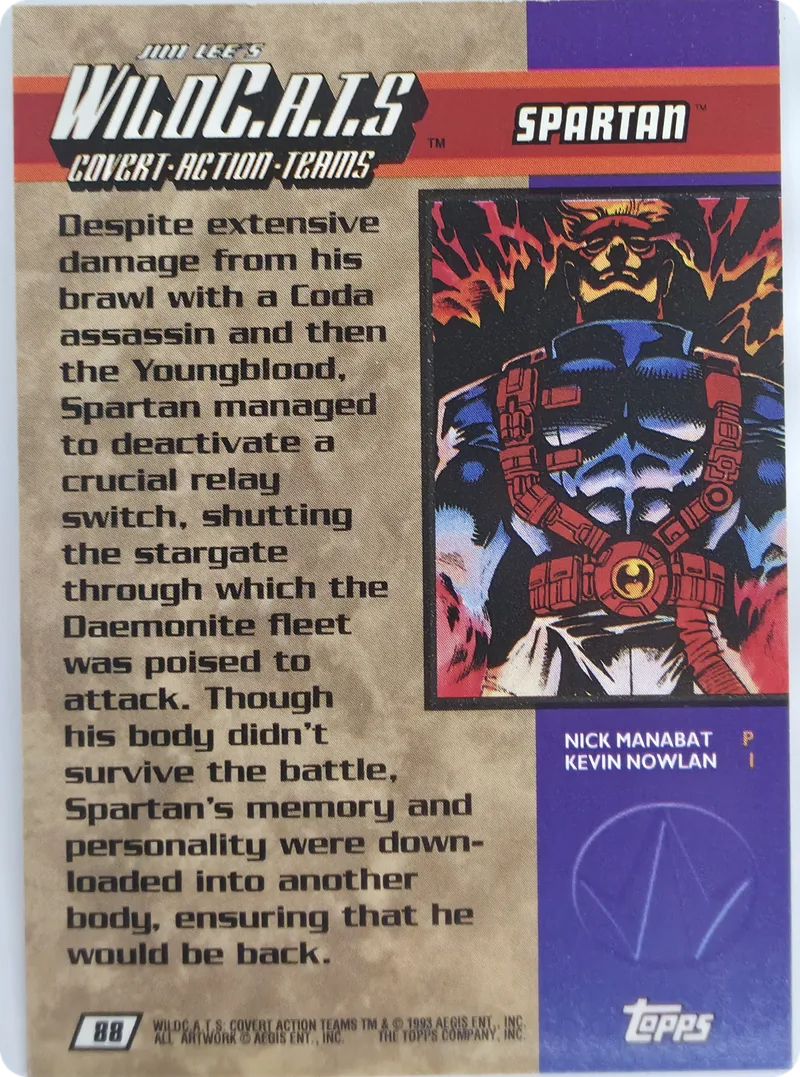 1993 Topps Jim Lee's WildC.A.T.S Spartan #88, back