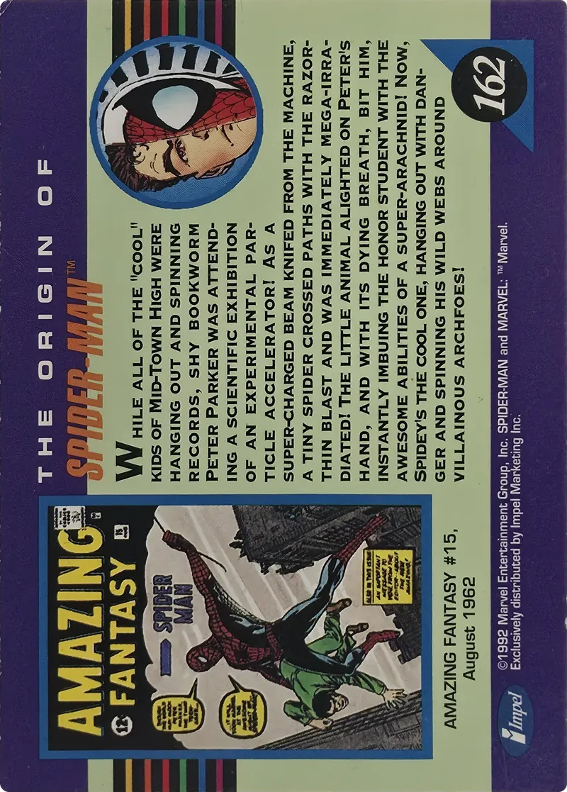 1992 Impel Marvel Universe Series III Spider-Man, back