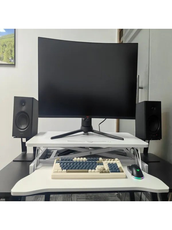 Standing Desk Converter, 32 In Sit-to-Stand Monitor Riser, White, photo 1