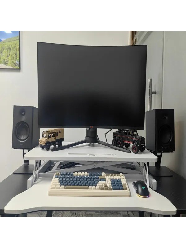 Standing Desk Converter, 32 In Sit-to-Stand Monitor Riser, White, photo 4