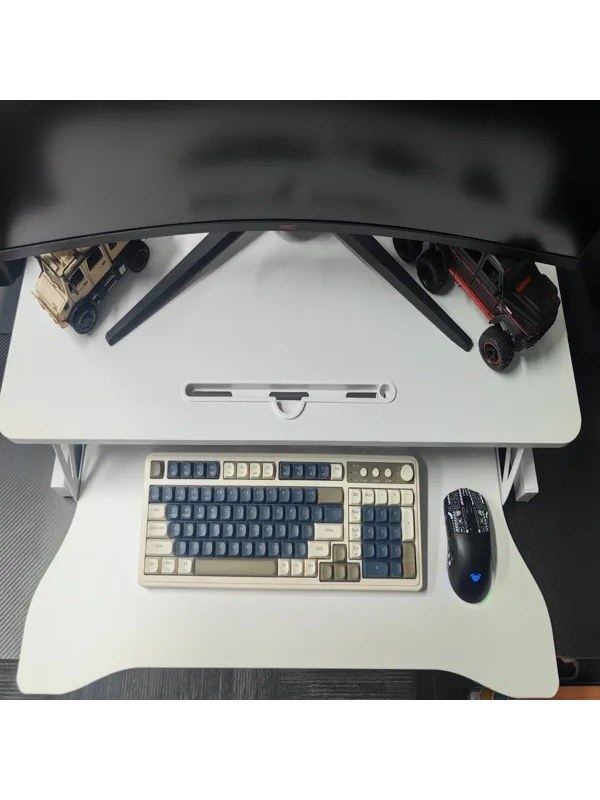Standing Desk Converter, 32 In Sit-to-Stand Monitor Riser, White, photo 5