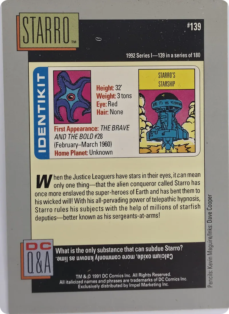 1992 Impel DC Comics Series I Starro, back