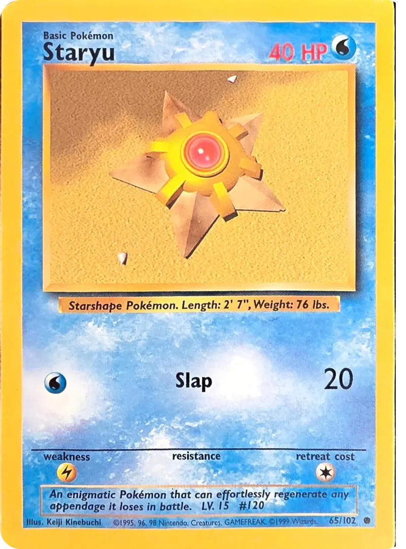 1999 Pokemon Base Set Staryu #65/102 Unlimited Common, front