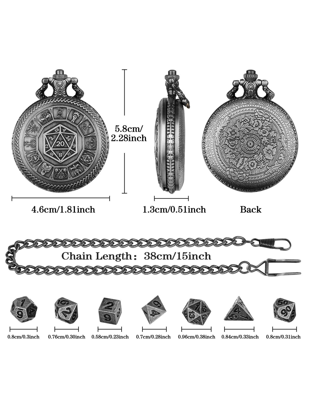 Steampunk Gear Pocket Watch Case with 7-Piece Metal Polyhedral Dice Se, photo 4
