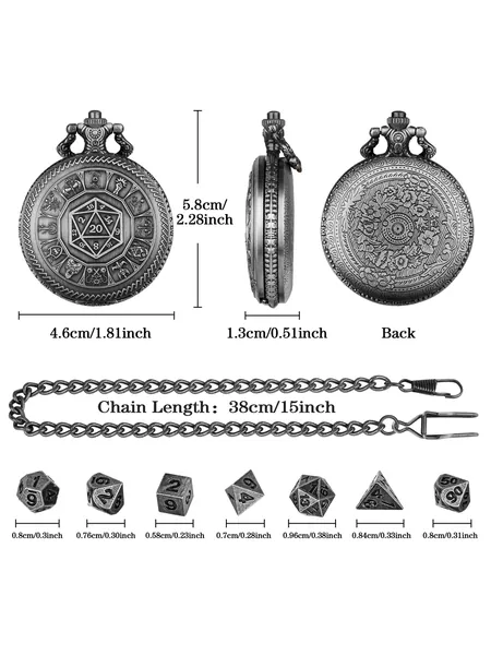 Steampunk Gear Pocket Watch Case with 7-Piece Metal Polyhedral Dice Se, photo 4
