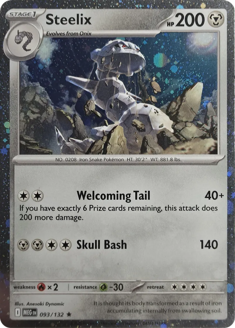 2025 Pokemon Mega Evolution Steelix #093/132 Cosmos Holo Rare, front