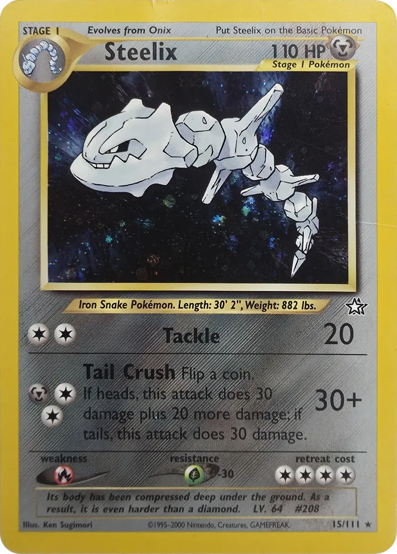 2000 Pokemon Neo Genesis Steelix #15/111 Unlimited Holo Rare, front