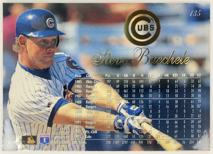1994 Flair Steve Buechele #135 Chicago Cubs back