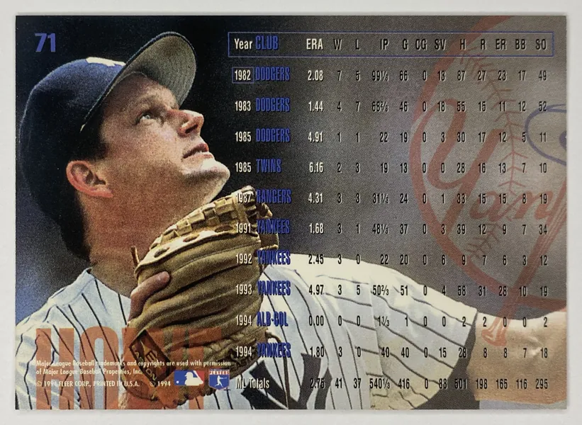 1995 Fleer Steve Howe #71 New York Yankees back