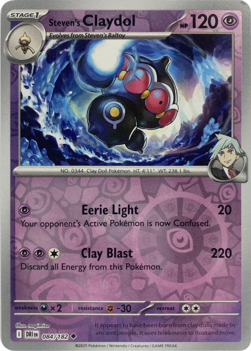 2025 Pokemon Destined Rivals Steven's Claydol #084/182 Reverse Holo Uncommon front